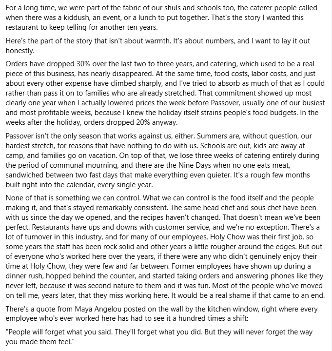 Text excerpt discussing the challenges faced by a catering business over the past few years, including a 30% drop in orders, rising costs, and the impact of seasonal factors on catering services.